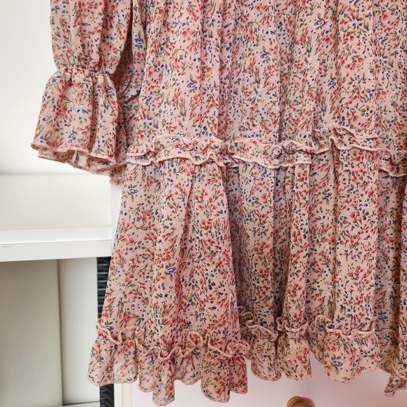 Blush Pink Mini-Dress Ditsy Floral Flowy Small She and Sky - Picture 6 of 12